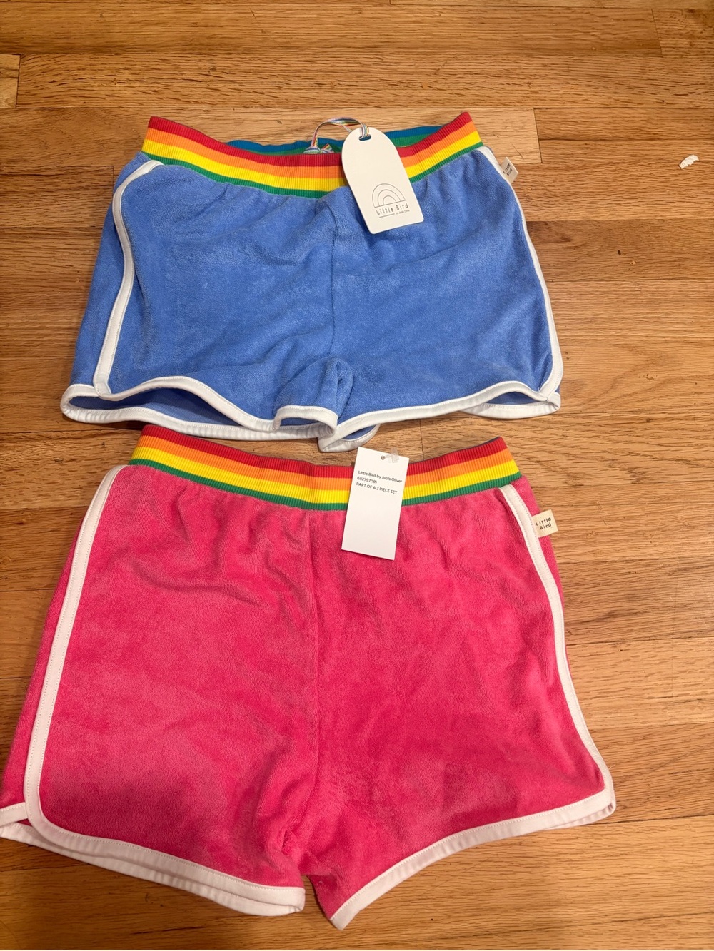 NWT-Little Bird-Kids Rainbow Trim Terry Shorts - Blue & Pink